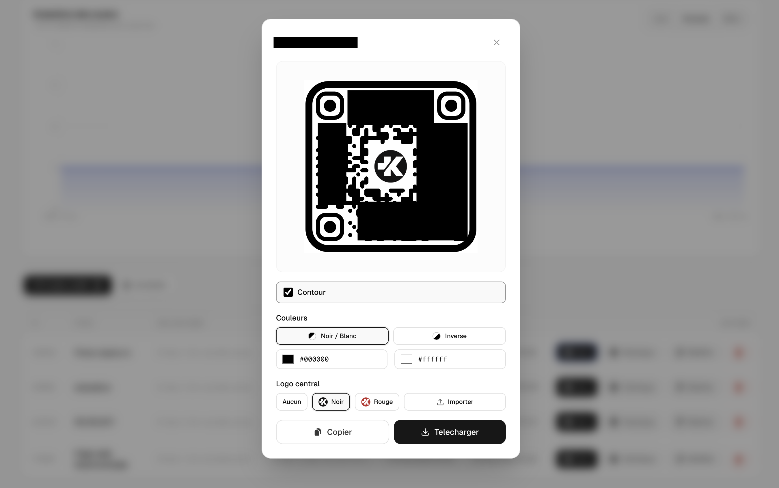 Aperçu d’un QR code avec ses options de personnalisation visuelle.
